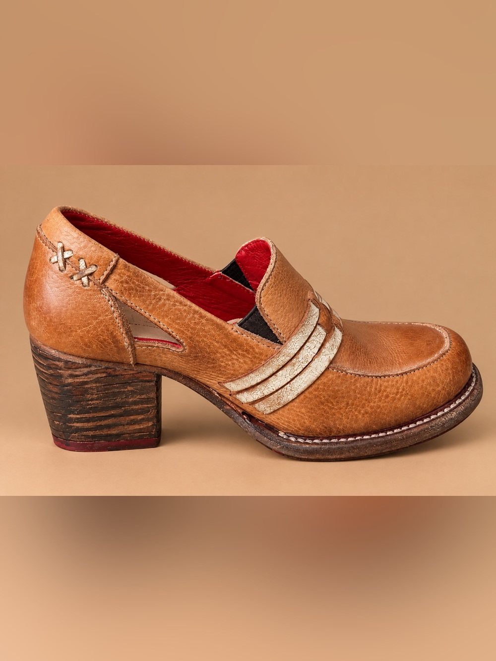 BED STU Gabbriana Cognac Leather Heeled Loafers Size 7 BNWOT